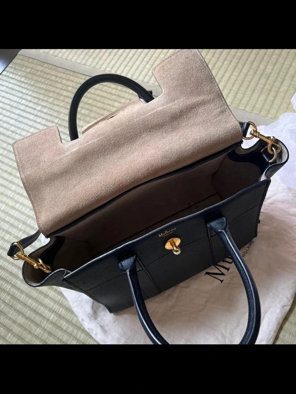 Mulberry Black Leather Bayswater Satchel with Gold Turn-Lock